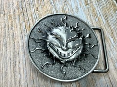Flaming Sun Solar Flare Grinning Creepy Smile Novelty Belt Buckle by Buckle Rage