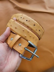 3.8CM Brown 100% Genuine Body Ostrich Leather Skin Mens Belt Buckle- Handmade