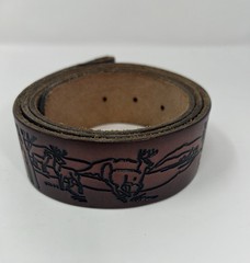 Vintage Western Belt Hand Tooled Deer Landscape Outdoor No Buckle 38”