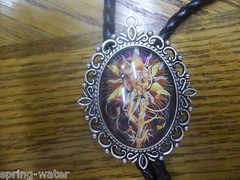 handcrafted Bolo tie leather braided cord large Si Fi Woman mounted cab