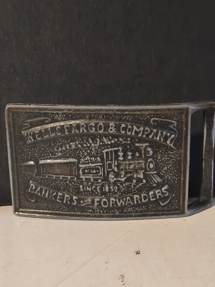 Wells Fargo & Company Belt Buckle Metal Train Logo Western Vintage Style