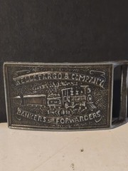 Wells Fargo & Company Belt Buckle Metal Train Logo Western Vintage Style