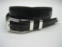 Sterling silver 925 buckle 4 piece set 38 g w/Genuine Lizard-1-1/4 to 1&Prime;belt USA