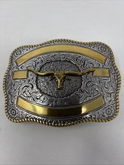 Crumrine Western Rectangle LONGHORN SKULL Belt Buckle.