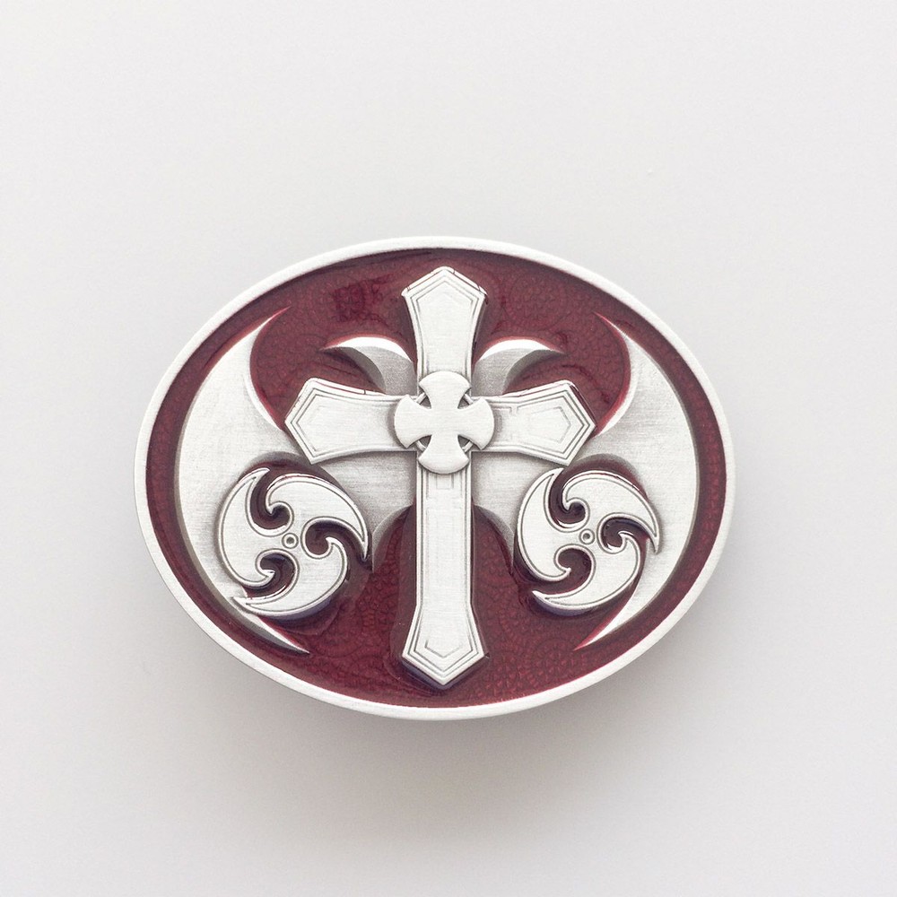 Celtic Christian Cross Red Enamel Metal Belt Buckle