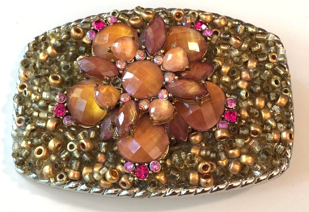 Vintage Hippy Style Gem Stone Jewelry Gold Belt Buckle