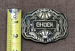 Vintage Oden Inc CHUCK Name Plate Belt Buckle with Original Box