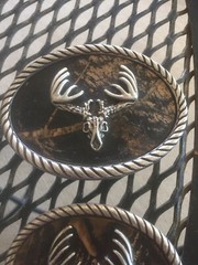 Pair Nocona Western Belt Buckle Longhorn Steer Head Skull Silver And Camo.