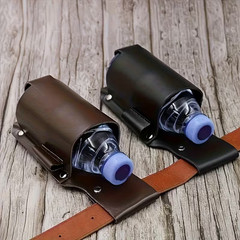Genuine Leather Beer Bottle Holder Brown Detachable Strap Camping BBQ