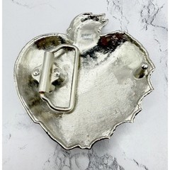 True Love Red Flame Heart Belt Buckle 3.75&Prime; Silver Tone Biker