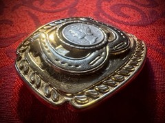 Western Horseshoe Frame Belt Buckle w/ 1942 Mercury Dime Coin, 2 inches