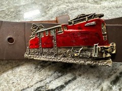 VTG 1983 GREAT AMERICAN BUCKLE ALTOONA WORKS RPR TRAIN BUCKLE W/ LEATHER BELT