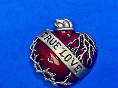 True Love – Figural Beating Heart Red & Grey Barbed Wire Belt Buckle