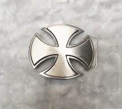 Silver Toned Oval Biker Cross Belt Buckle 3.5”x 2.75” Fits 1.75” Belt