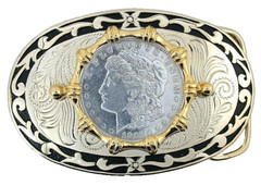 1921 Morgan Silver Dollar Gold Color Oval Western Belt Buckle EPBB191/5124