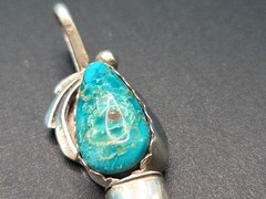 Vintage Signed SON OF BEAR Navajo Silver Turquoise, & Faux Bear Claw Pendant