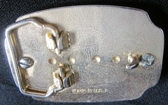 Attractive 2 1/2&Prime; Long X 1 3/4&Prime; High USA Made With Polished Stone Belt Buckle