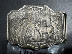 Vintage 1974 Belt Buckle Wyoming Studio Art Works DEER Brass T-2104