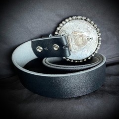 “Tire” Mirror Industrial Round 3” Heavy Belt Buckle OOAK Darren McNeese