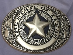 3 piece box set Great Seal of Texas Buckle Belt Buckle, Bolo & Key Ring Gold