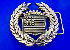 Cadillac Crown Logo Olive Branch Silver Color Famous Stars & Stripes Belt Buckle