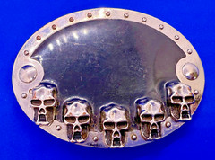 Five Skull&rsquo;s Head Black Enameled Halloween Gothic Punk Silver Color Belt Buckle