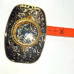 Vintage Western Blank Floral Scroll Belt Buckle Gold Silver Tone Black Enamel