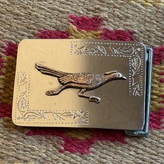 Vintage Silver Tone Roadrunner Belt Buckle Western Southwestern Etched Floral