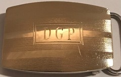 B.A.BALLOU & CO. STERLING/14K FRONT MONOGRAMMED “DGP” BUCKLE-1 3/4”X1 1/4”