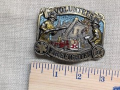 vintage USA made VOLUNTEER FIREFIGHTER belt buckle FD western EMS rescue western