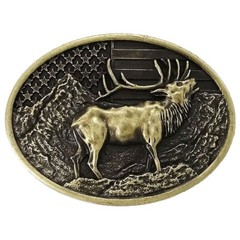 Belt Buckle Metal Elk Deer American Flag Cowboy Hunter Outdoors Fits 1.5&Prime; Belts