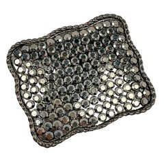 Rhinestone Bling Belt Buckle Rectangle Silver Pewter Tone Western Y2K