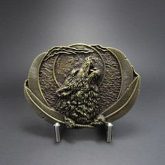 Antique Bronze Plated Western Howling Wolf Moon Metal Belt Buckle