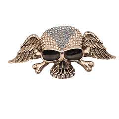 Blue Crystal Rhinestone Skull Chrome Belt Buckle – See Description
