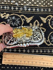 Western Buckle Gold Black Silver Rooster Cowboy 2 »Buckle Hebilla Vaquero Gallo