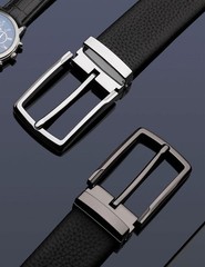 Men&rsquo;s Genuine Leather Dress Belt, 32&Prime;-34&Prime; Waist Adjustable, Silver-black068