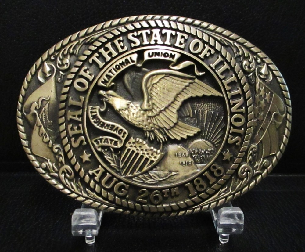 TONY LAMA State Series Collection ILLINOIS Seal Brass Belt Buckle 1ST ED Eagle
