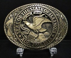 TONY LAMA State Series Collection ILLINOIS Seal Brass Belt Buckle 1ST ED Eagle