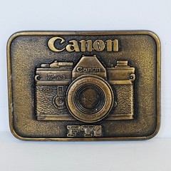 Vtg 70&rsquo;s Canon FTb Camera Belt Buckle Brass Tone Photography Accessory Retro 822