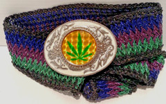 Hemp Leaf Belt Buckle Metal w/ 39” Belt Cannabis 420 Weed Cheeba Holographic