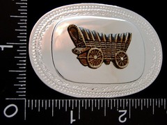 LH30160 *NOS* VINTAGE ***WESTERN WAGON*** OVAL SHAPE SILVERTONE BELT BUCKLE
