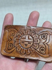 vintage HAND TOOLED belt buckle SOUTHWESTERN native american indian COWBOY