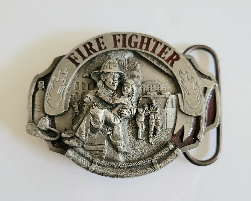Firefighter Belt Buckle American Heros Oregon Made USA Vintage 1988