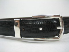 STERLING SILVER 925 SOLID BUCKLE & LOOP, & GENUINE LIZARD BELT 28 MM WIDE U.S.A
