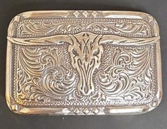 Nocona Western Belt Buckle Longhorn Steer Head Skull Silver Tone Cowboy Bullride