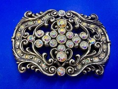 Victorian Style Multi-Color Rhinestone Jeweled See-Trough Ladies Belt Buckle