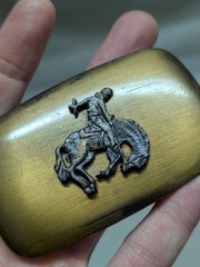 vintage USA made COWBOY belt buckle WESTERN horse RODEO buckin bronco CHAMBERS