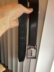 Salvatore Ferragamo Gun Metal tone Rectangle Buckle black leather belt