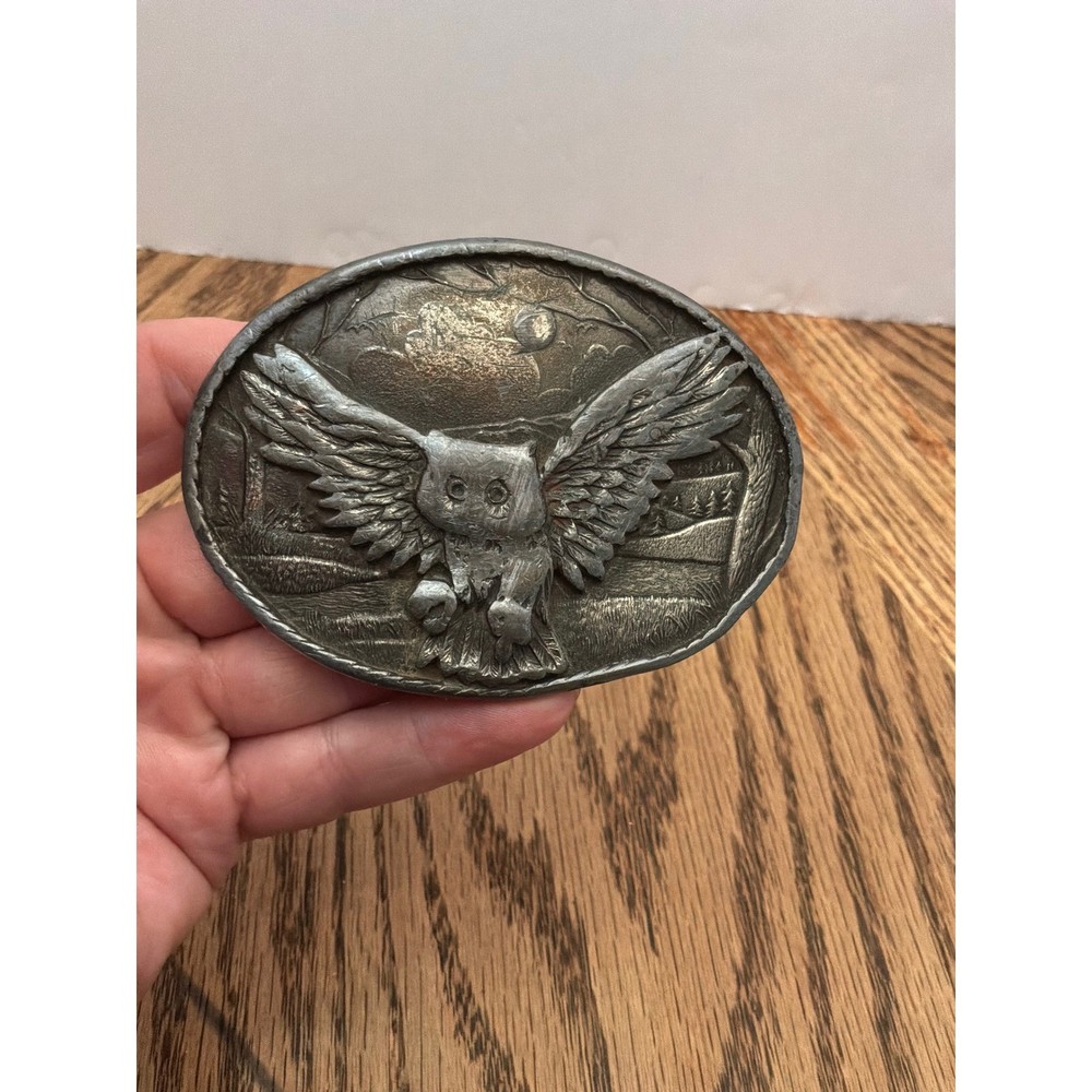 Vintage Unisex Great American Buckle Co Owl Flight Belt Buckle OS Silver 1982