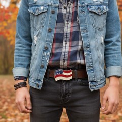 Men Women Teen Kids Buckle Western Cowboy Silver American USA Flag United States